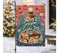 Drapeau de jardin amusant avec citation d'arbre de Noël Sushi 30,5 x 45,7 | Arbre de vacances sur le thème des sushis, drapeau de cour, art culinaire japonais ludique, décoration de jardin d'hiver