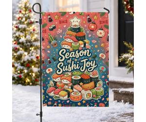 Drapeau de jardin amusant avec citation d'arbre de Noël Sushi 30,5 x 45,7 | Arbre de vacances sur le thème des sushis, drapeau de cour, art culinaire japonais ludique, décoration de jardin d'hiver