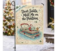 Drapeau de jardin amusant avec citation de Père Noël Ponton Bateau 30,5 x | Illustration du Père Noël, drapeau de pelouse, bonhomme en pain d'épices, thème maison du lac, citation humoristique