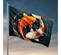 Drapeau de jardin amusant avec deux poissons koï dans un symbole Yin-Yang. Drapeau Man Cabe Decor Accessoires de chambre pour homme (30 x 45 cm)