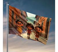 Drapeau de jardin amusant avec trois enfants qui marchent dans une rue ensoleillée. Drapeau Man Cabe Decor Accessoires de chambre pour homme (30 x 45 cm)