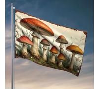 Drapeau de jardin amusant avec un groupe de champignons tachetés vibrants dans une forêt - Drapeaux décoratifs pour chambre de garçons et filles (152 x 244 cm)