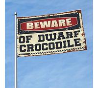 Drapeau de jardin amusant « Beware of Dwarf » en forme de crocodile pour chambre de garçon, décoration vintage (152 x 244 cm)