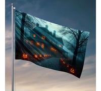 Drapeau de jardin amusant citrouilles d'Halloween illuminant un chemin effrayant vers une maison étrange. Drapeau cadeau pour mari, décoration de bureau pour homme (152 x 244 cm)