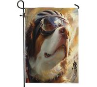 Drapeau de jardin amusant de chien Saint-Bernard 30,5 x 45,7 cm double face pour décoration extérieure, cyclisme de route, sport, chiot - Drapeau en toile cool et amusant pour animal domestique