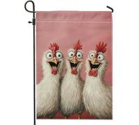 Drapeau de jardin amusant en forme de poule, bannière décorative blanche d'oiseaux de ferme, décoration de cour extérieure printemps-été, décoration de pelouse double face en toile de jute 30,5 x 45,7