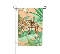 Drapeau de jardin amusant imprimé léopard et feuilles de palmier pour maison, terrasse, pelouse, cour, décoration de vacances, 30,5 x 45,7 cm
