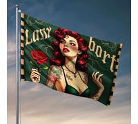 Drapeau de jardin amusant Last Call Pin-Up Girl avec rose rouge, drapeaux cool pour chambre gars cadeaux amusants pour patron (120 x 180 cm)