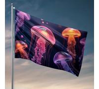 Drapeau de jardin amusant Océan enchanté : méduses lumineuses aux couleurs vives, drapeau manches à air, drapeaux de voiture pour chambre (152 x 244 cm)