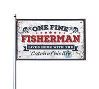 Drapeau de jardin amusant « One Fine Fisherman Lives Here With The Catch of His Life » - Pour chambre de garçon - Décoration vintage (152 x 244 cm)