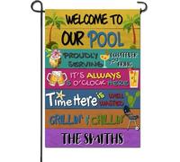 Drapeau de jardin amusant personnalisé avec inscription « Welcome to Our Pool Yard » - Double face verticale
