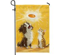 Drapeau de jardin amusant pour chien et chat, illustration d'animaux mignons jaunes, décoration extérieure, drapeau de cour double face en toile de jute, accents saisonniers pour la maison, 30,5 x