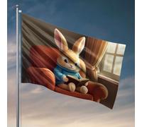 Drapeau de jardin amusant Un lapin mignon lisant un livre dans un fauteuil. Drapeau cadeau pour mari, décoration de bureau pour homme (30 x 45 cm)