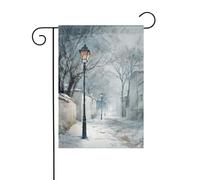 Drapeau de jardin ancien lampadaire dans la neige 30 x 45 cm vertical double face ferme vacances décorations extérieures drapeau cour