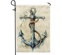 Drapeau de jardin ancre nautique, corde bleue antique, décoration de jardin, style vintage rustique pour terrasse, cour, 30,5 x 45,7 cm
