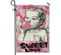 Drapeau de jardin ange vintage fantaisie ailes de chewing-gum pêche Saint-Valentin double face en toile de jute petit drapeau de jardin cour pour extérieur, porche, pelouse, terrasse, 30,5 x 45,7 cm