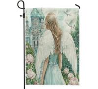 Drapeau de jardin angélique, bannière décorative extérieure à ailes bleues douces, drapeau floral double face, drapeau de cour printanière, maison, 30,5 x 45,7 cm