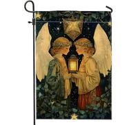 Drapeau de jardin angélique, lanterne chérubins beige clair, bannière de décoration d'intérieur, drapeau élégant double face, décoration extérieure de vacances, 30,5 x 45,7 cm