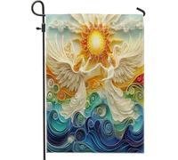 Drapeau de jardin angélique lever de soleil, ailes blanches, paysage de soleil, bannière de décoration d'intérieur, art mural double face, décoration extérieure saisonnière 30,5 x 45,7 cm