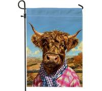 Drapeau de jardin animal de la ferme d'automne, bannière de décoration d'intérieur marron vache des Highlands, drapeau double face en toile de jute pour décoration de pelouse extérieure, 30,5 x 45,7