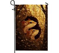 Drapeau de jardin animaux de la forêt d'automne, écureuil confortable, bannière de cour, bannière double face, décoration d'extérieur rustique d'automne 30,5 x 45,7 cm