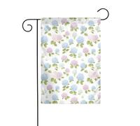 Drapeau de jardin aquarelle bleu pastel rose vert hortensias 30 x 45 cm vertical double face ferme vacances décorations extérieures drapeau de cour