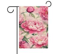 Drapeau de jardin aquarelle pivoines roses en toile de jute double face 30,5 x 45,7 cm