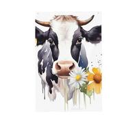 Drapeau de jardin aquarelle vache et marguerite - 61 x 91 cm - Double face - Ne se décolore pas - Toile de fond pour photo - Bannière pour cour, porche, pelouse, décoration extérieure