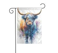 Drapeau de jardin aquarelle vache Highland 30 x 45 cm vertical double face ferme vacances décorations extérieures drapeau cour drapeau
