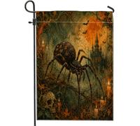 Drapeau de jardin araignée, château effrayant gothique, tête de mort, Halloween, toile de jute noire, double face, drapeaux décoratifs pour extérieur, porche, pelouse, terrasse, 30,5 x 45,7 cm