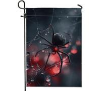 Drapeau de jardin araignée d'Halloween, toile noire et rouge, bannière double face en toile de jute pour décoration de pelouse extérieure, 30,5 x 45,7 cm