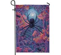 Drapeau de jardin araignée noire d'Halloween, forêt d'automne colorée, bannière double face en toile de jute pour décoration de pelouse extérieure, 30,5 x 45,7 cm