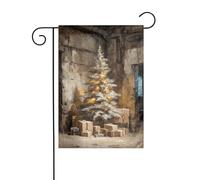 Drapeau de jardin arbre de Noël dans une vieille chambre 30 x 45 cm vertical double face ferme vacances décorations extérieures drapeau cour drapeau
