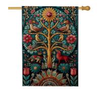 Drapeau de jardin arbre de vie doré, oiseaux de la nature, fleurs, lion, décoration double face pour le printemps, l'été, les fêtes de vacances, 71 x 101 cm