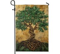 Drapeau de jardin arbre de vie vert d'été, racines et feuilles torsadées, décoration extérieure, bannière double face en toile de jute pour décoration de pelouse de vacances, 30,5 x 45,7 cm