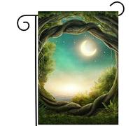 Drapeau De Jardin Arbre Magique Au Clair De Lune Contes De Fées Fantastiques Lune Garden Flag Premium Drapeaus Décoratif Amusante Pride Flag Pour Pelouse Pavillon Patio 30X45Cm