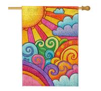 Drapeau de jardin arc-en-ciel coloré avec tourbillons et nuages, bannière de décoration d'intérieur, drapeau double face en tissu pour décoration extérieure d'été, 71 x 101 cm