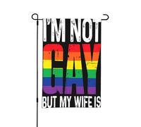 Drapeau de jardin arc-en-ciel LGBT Pride « Je suis gay mais ma femme » double face, petit drapeau pour cour, adapté à l'extérieur ou au jardin, décoration de patio, 45,7 x 30,5 cm