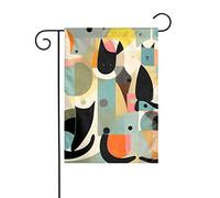 Drapeau de jardin Art moderne du milieu du siècle Impression de chat Drapeaux décoratifs principalement pour patios, jardins, pots de fleurs, terrasse, balcon. 12 x 18 pouces