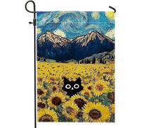 Drapeau de jardin artistique d'été tournesol, bannière de décoration extérieure avec motif chat jaune, drapeau de cour double face en toile de jute pour décoration de pelouse de vacances, 30,5 x 45,7