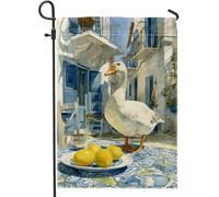 Drapeau de jardin artistique d'oie blanche, charmante bannière d'extérieur en toile de jute, drapeau de cour double face pour la décoration de la maison de printemps et d'été, 30,5 x 45,7 cm