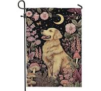 Drapeau de jardin artistique en forme de chien noir, bannière de décoration florale Golden Retriever, drapeau de cour double face pour décoration de pelouse extérieure, printemps, été, 30,5 x 45,7 cm