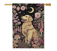 Drapeau de jardin artistique en forme de chien noir, bannière de décoration florale Golden Retriever, drapeau de cour double face pour décoration de pelouse extérieure, printemps, été, 71 x 101 cm