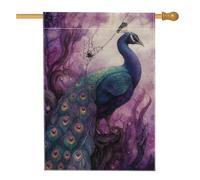 Drapeau de jardin artistique en forme de paon, oiseau à plumes violettes, bannière de décoration d'intérieur, drapeau double face en toile de jute pour décoration de pelouse d'Halloween, 71 x 101,6 cm