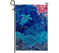Drapeau de jardin artistique en forme de tortue bleue, bannière de décoration florale de pêche, drapeau double face en toile de jute pour décoration de pelouse d'été, 30,5 x 45,7 cm
