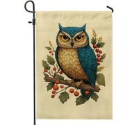 Drapeau de jardin artistique hibou, bannière de décoration d'intérieur bleu et jaune, drapeau double face en toile de jute pour décoration extérieure d'automne, 30,5 x 45,7 cm