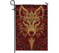 Drapeau de jardin artistique loup rouge, bannière décorative d'extérieur pour décoration d'intérieur d'automne, drapeau de cour double face en toile de jute pour pelouse et fêtes de vacances, 30,5 x