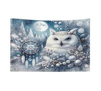 Drapeau de jardin attrape-rêves avec motif hibou enneigé d'hiver, 90 x 150 cm, avec 4 trous, décoration d'intérieur et d'extérieur