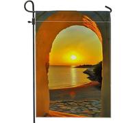Drapeau de jardin au bord de la mer, jaune chaud, décoration de patio, drapeau double face pour décoration de pelouse d'été, 30,5 x 45,7 cm