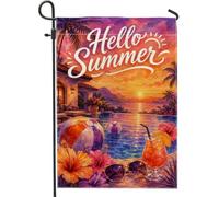 Drapeau de jardin au coucher du soleil, bal de plage tropical, cocktail, été, orange, toile de jute double face, drapeaux décoratifs pour extérieur, pelouse, porche, terrasse, entrée, 30,5 x 45,7 cm